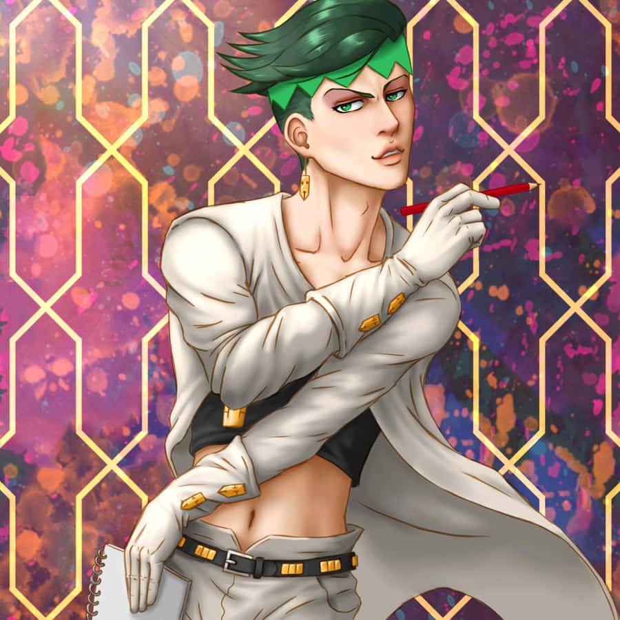 Rohan Kishibe Striking A Pose Against A Vivid Background Wallpaper