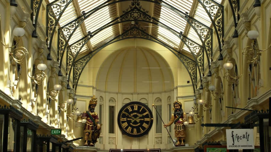 Royal Arcade Melbourne Interior Clockand Figures Wallpaper