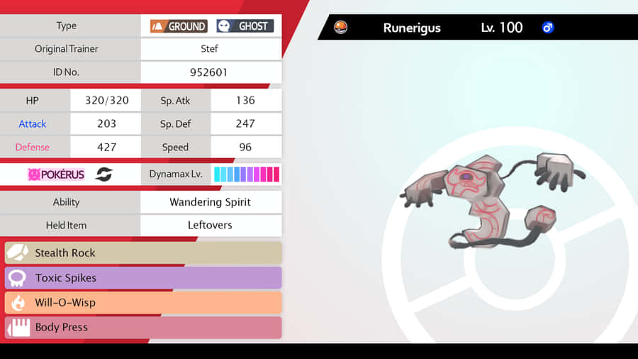 Runerigus Pokemon Stats Screen Wallpaper