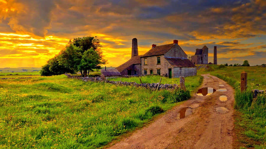 Rustic Farmhouseat Sunset Wallpaper