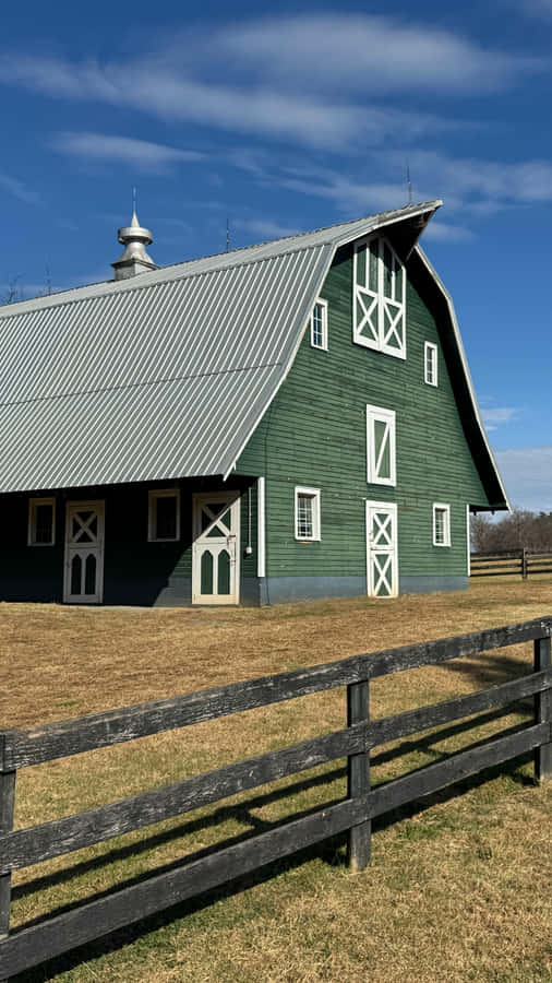 Rustic Green Country Barn Wallpaper