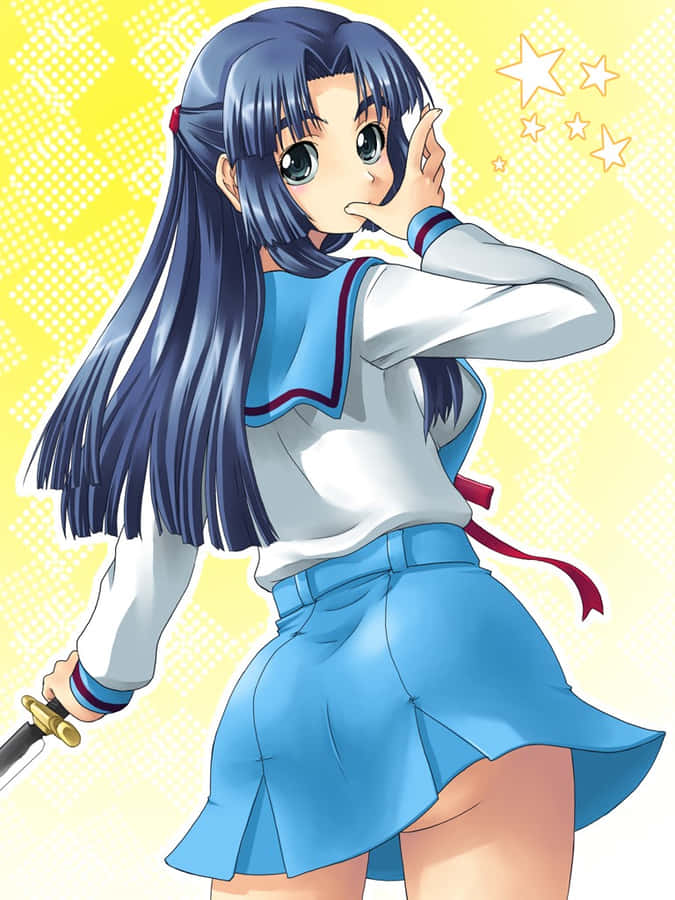 Ryoko Asakura Posing Confidently Against A Scenic Backdrop Wallpaper