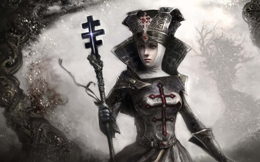 Sacred Serenity - A Magnificent Illustration Of A Priestess. Wallpaper