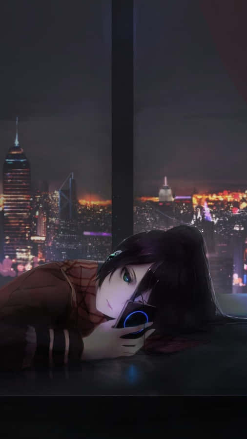 Sad Depressing Anime Girl Browse Phone Alone Wallpaper