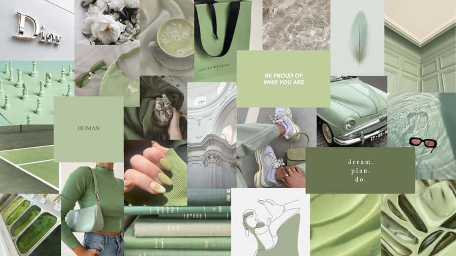 Sage Green Aesthetic Collage Wallpaper