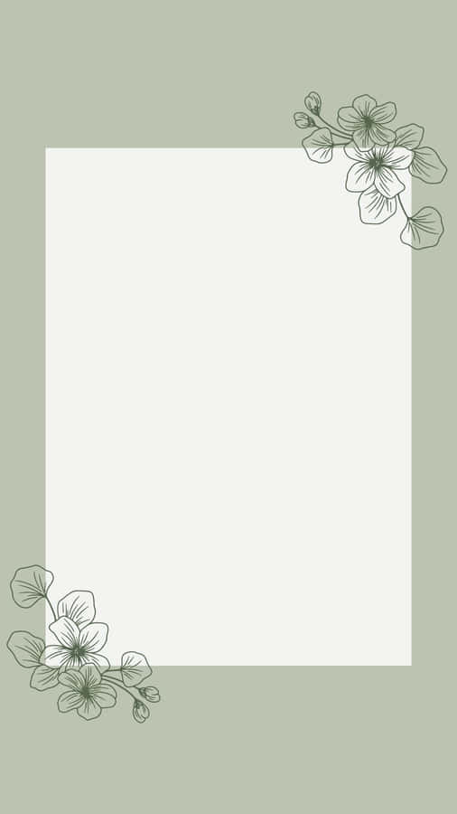 Sage Green Floral Frame Template Wallpaper