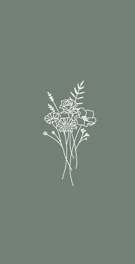 Sage Green Floral Illustration Wallpaper