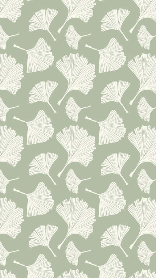 Sage Green Ginkgo Pattern Wallpaper