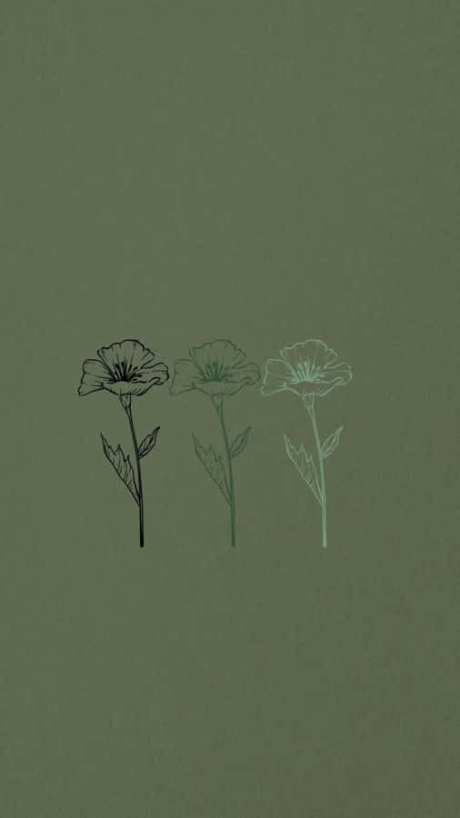 Sage Green Sketch Flowers Aesthetic Wallpaper