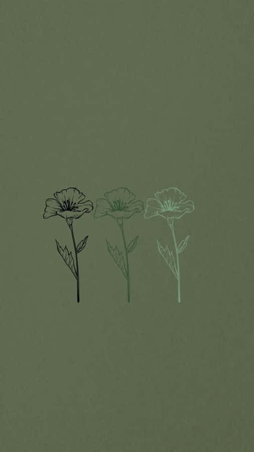 Sage Green Sketch Flowers Wallpaper