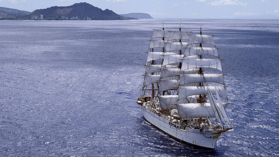 Sailing Of Large White Boat Wallpaper