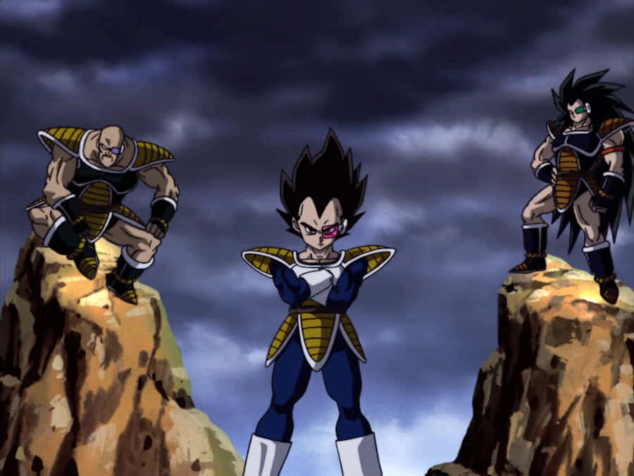 Saiyan_ Trio_ On_ Rocky_ Outcrop Wallpaper