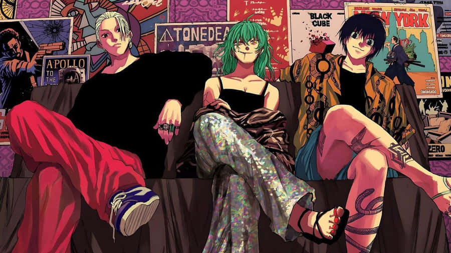 Sakamoto Days Characters Relaxing Casual Room Wallpaper