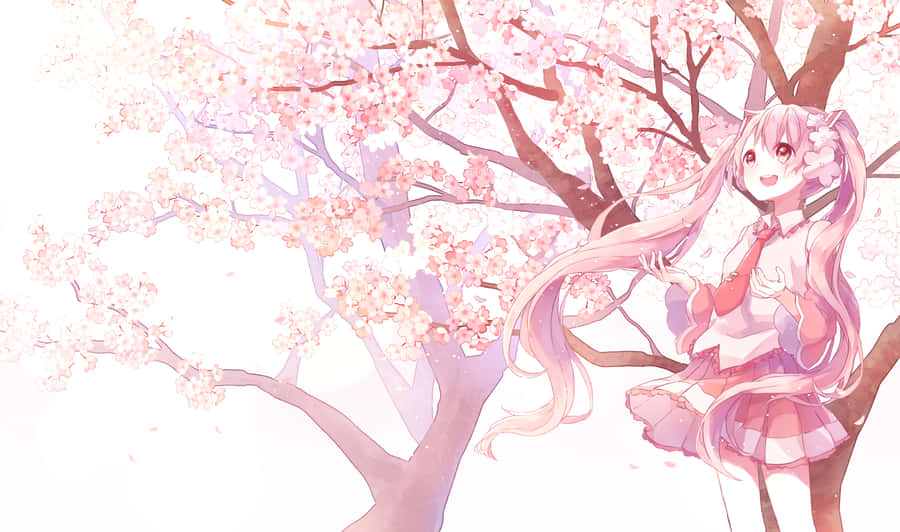 Sakura Miku In A Misty, Floral Setting Wallpaper