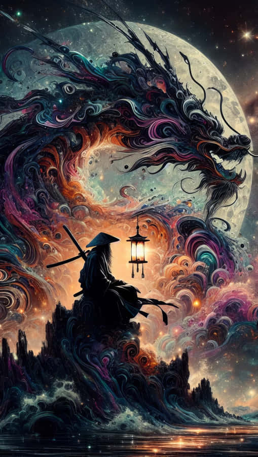 Samurai Dragon Moonlit Vigil Wallpaper
