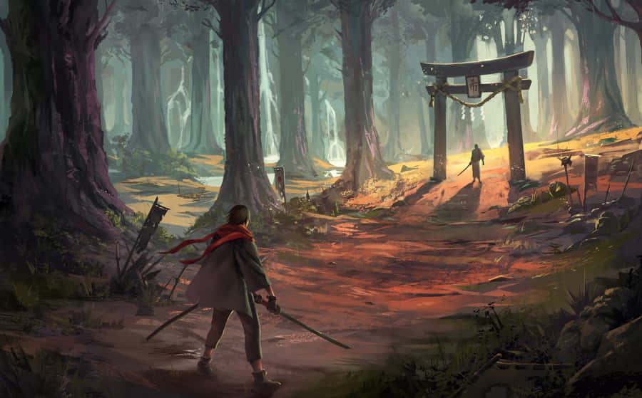 Samurai_ Forest_ Duel_ Approach.jpg Wallpaper