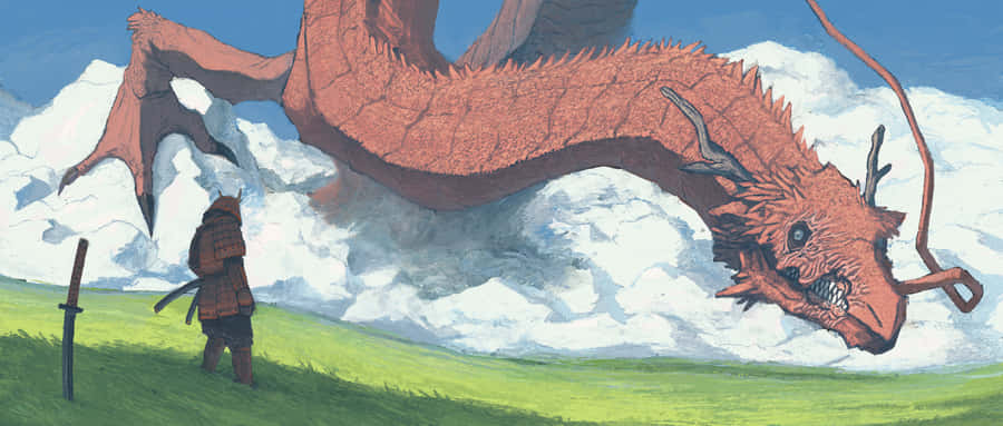 Samurai Standing Before Dragon Wallpaper
