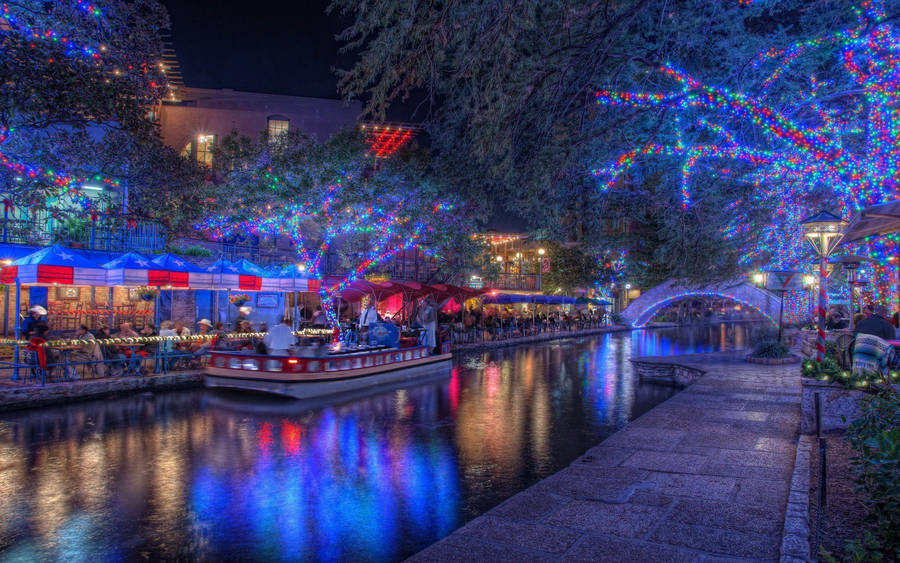 San Antonio River Walk Blue Lights Wallpaper
