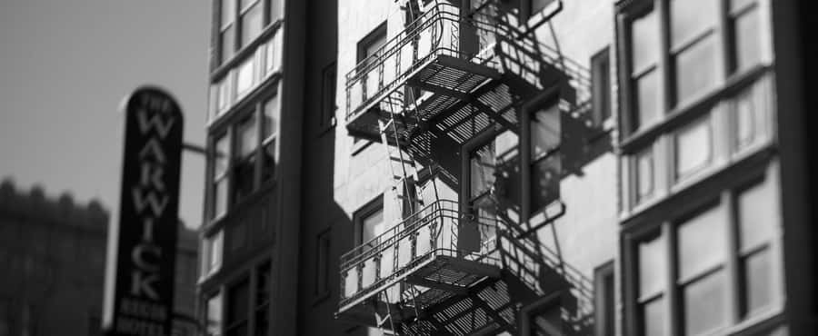 San Francisco Fire Escape Black And White Wallpaper