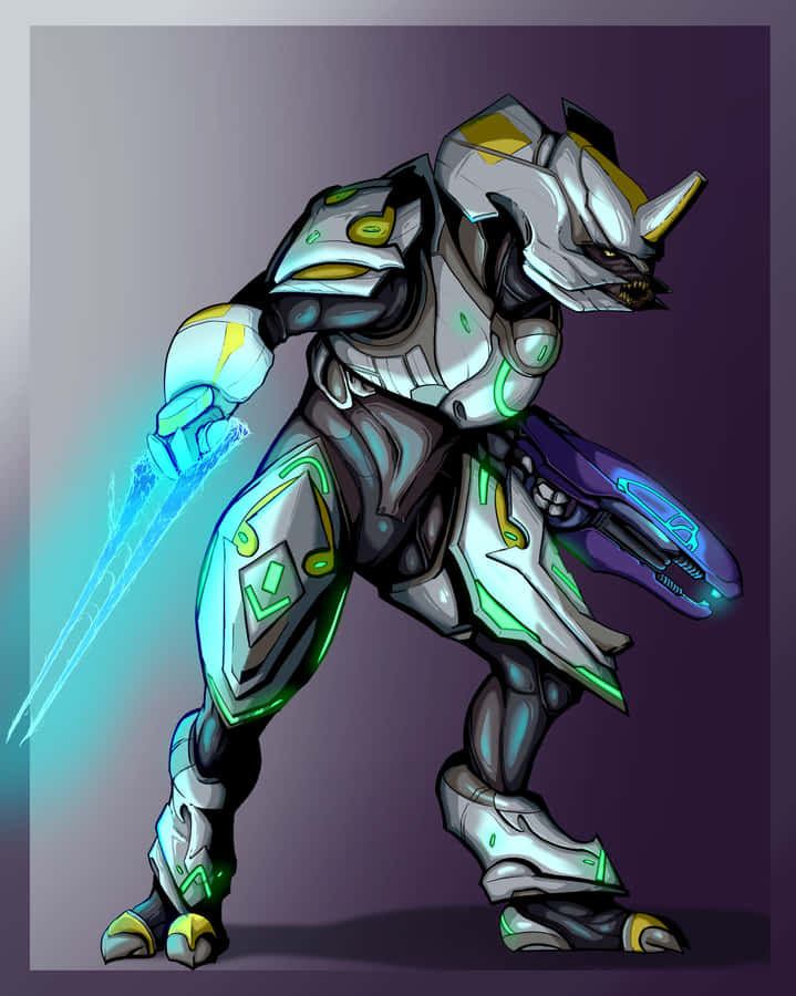 Sangheili Warrior In An Action Pose Against A Futuristic Environment Wallpaper