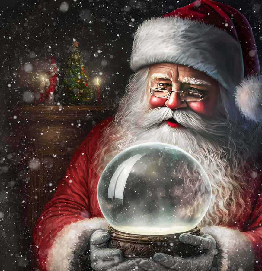 Santa Claus Holding Snow Globe Wallpaper