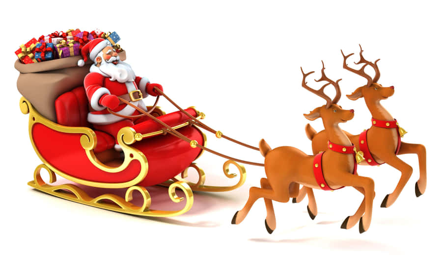 Santa Claus With Reindeer Ready For Take-off Wallpaper