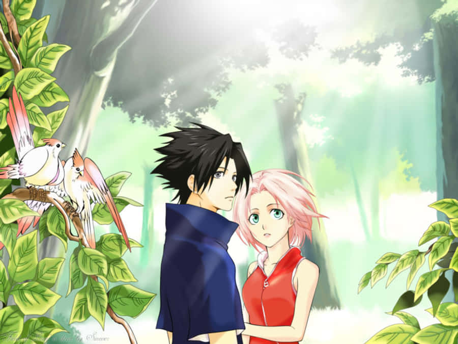 Sasuke And Sakura, Two Longtime Friends Destined For Greatness Wallpaper