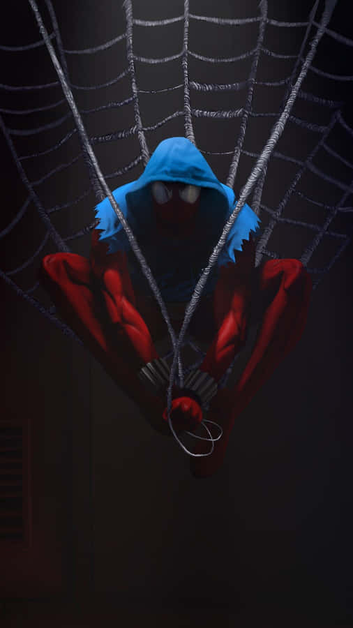 Scarlet_ Spider_ Hanging_ Upside_ Down Wallpaper