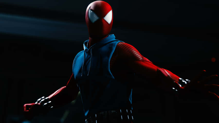 Scarlet Spider Stance Dark Background Wallpaper