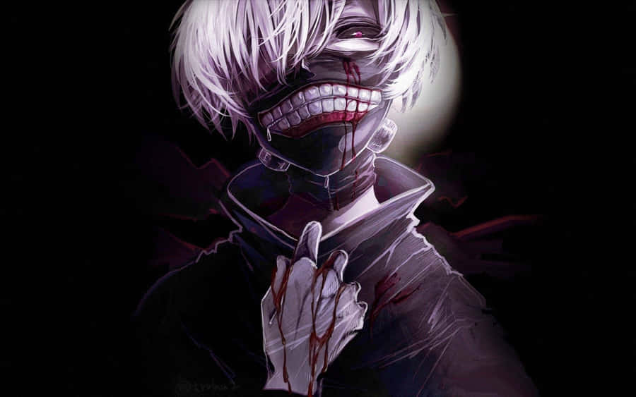 Scary Anime Kaneki With Blood On Hands Wallpaper