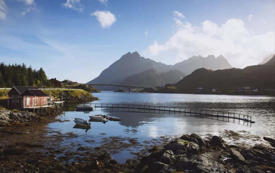 Scenic Norwegian Fjord Village Wallpaper