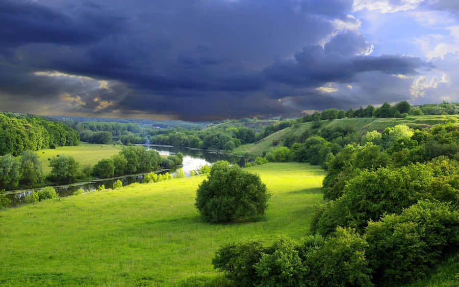 Scenic Spring River Landscape Wallpaper