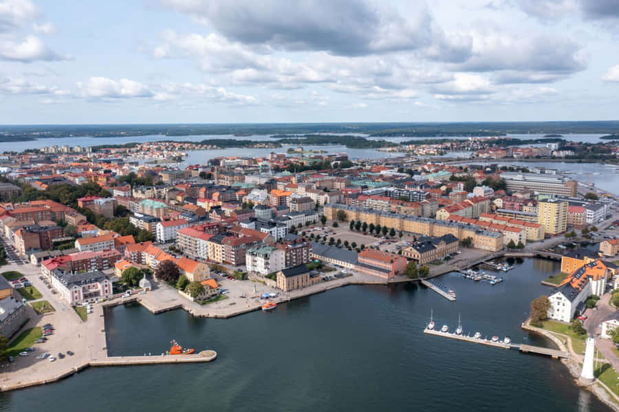 Scenic Sunset Over The Picturesque City Of Karlskrona, Sweden Wallpaper