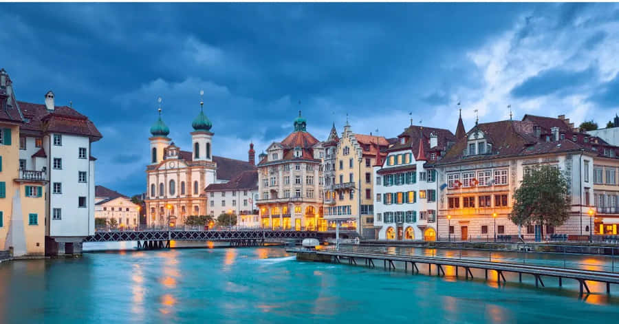 Scenic View Of Lake Zurich At Sunset Wallpaper