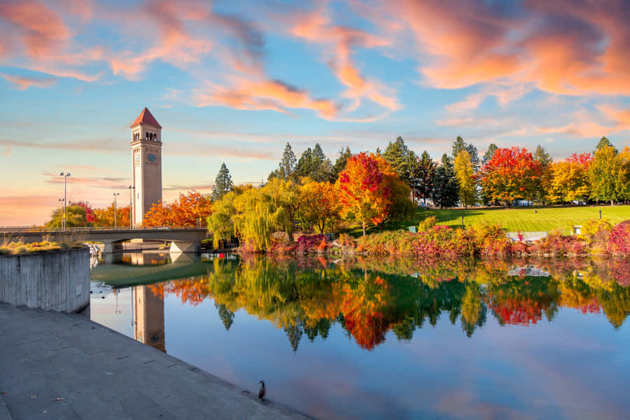 Scenic View Of Spokane City At Dusk Wallpaper