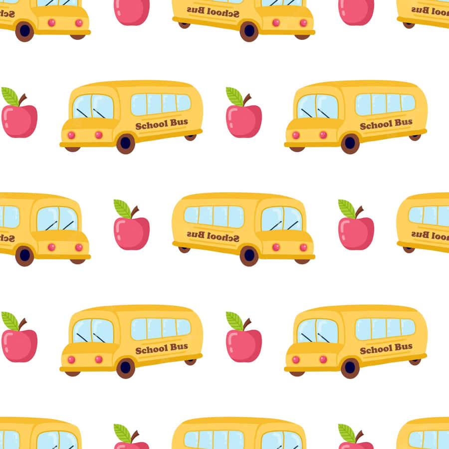 School Bus And Apple Pattern Background Wallpaper
