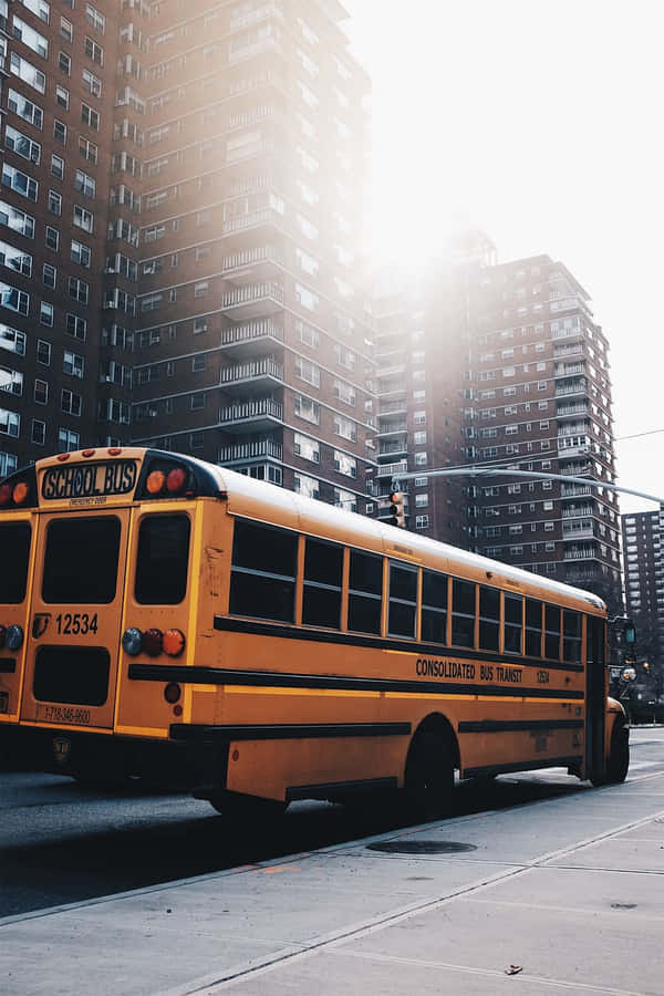 School Bus In The City Wallpaper
