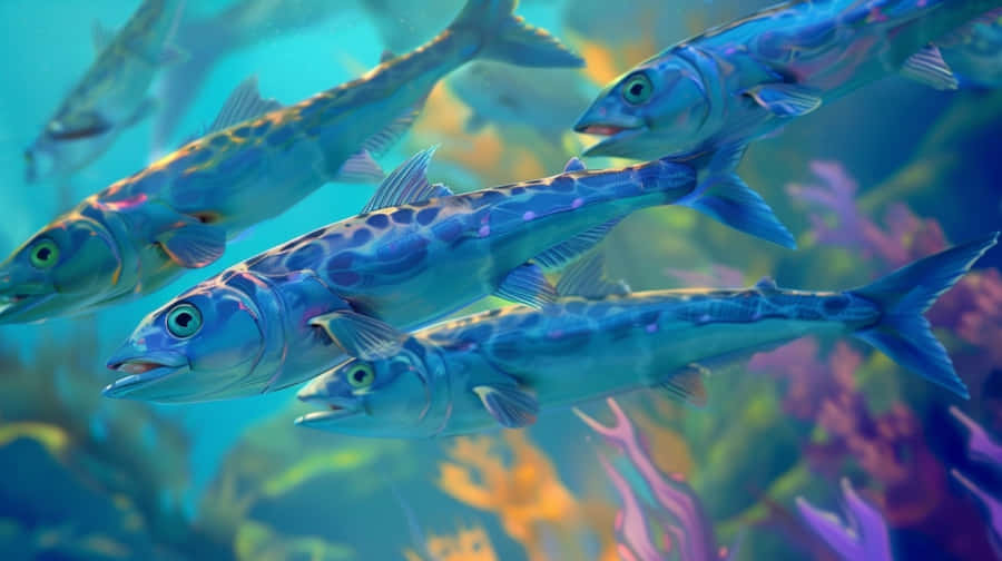 Schoolof Barracudas Swimming Wallpaper