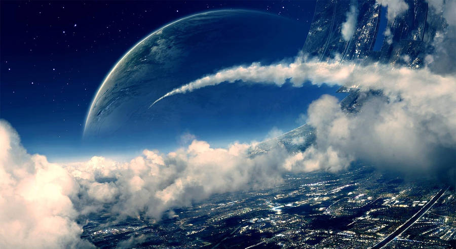 Sci-fi Planet With Curved Cityscape Wallpaper