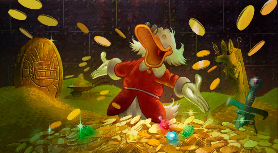 Scrooge Mcduck Bed Of Treasure Wallpaper