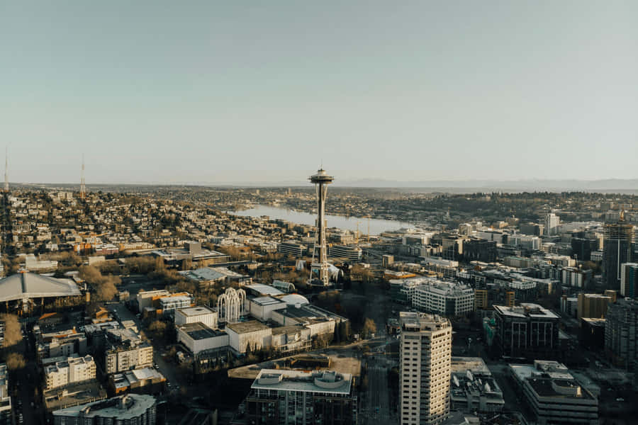 Seattle Center Space Needle Aerial View Wallpaper