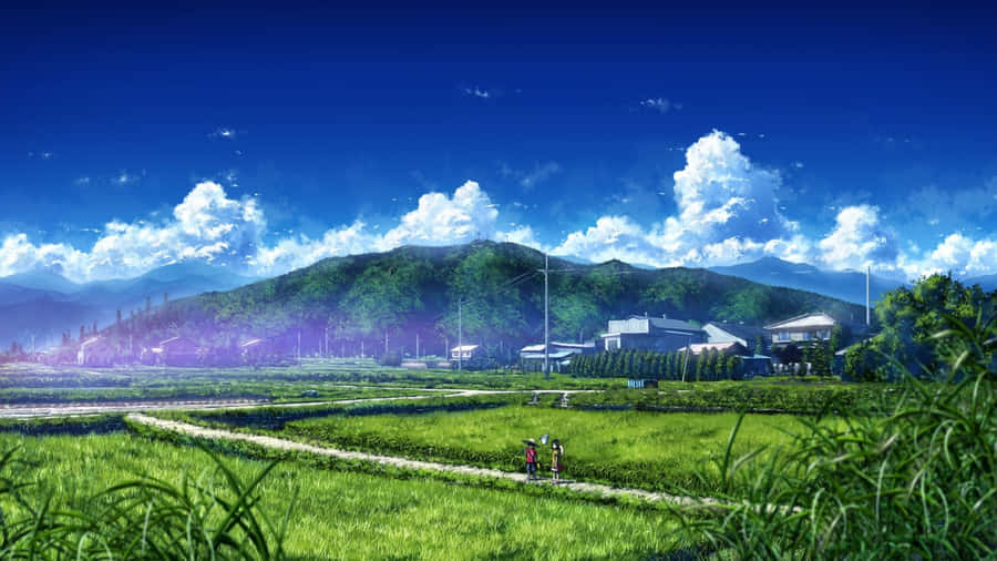 Serene Anime Countryside Landscape Wallpaper