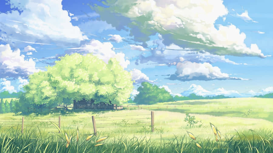 Serene Anime Countryside Scene Wallpaper