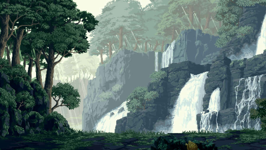 Serene Anime Waterfall Scene Wallpaper
