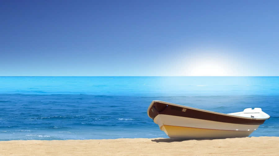 Serene Beach Sunrisewith Boat Wallpaper