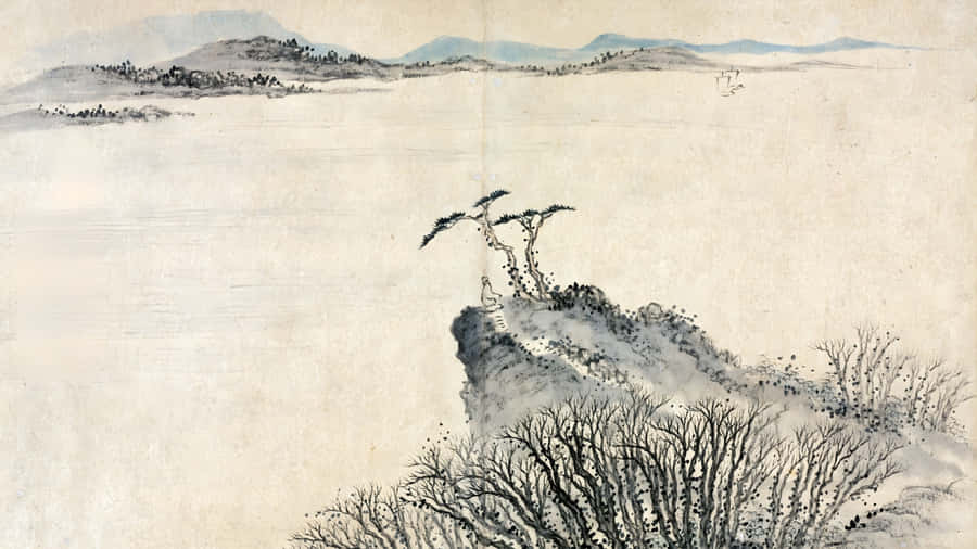 Serene Chinese Watercolor Landscape Wallpaper
