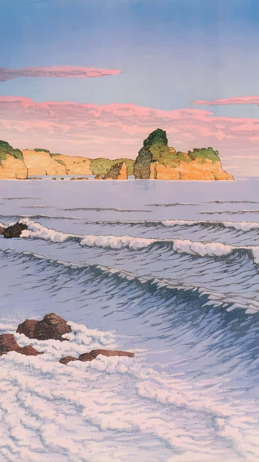 Serene Coastal Sunset Waves Wallpaper