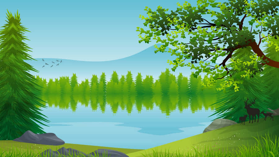 Serene Mountain Lake Scene Wallpaper