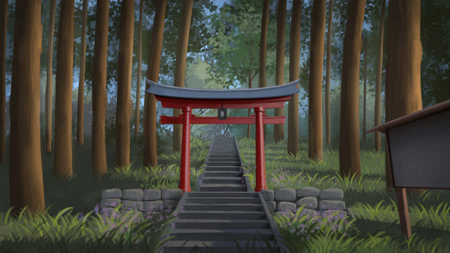 Serene Shrine In Nature Wallpaper