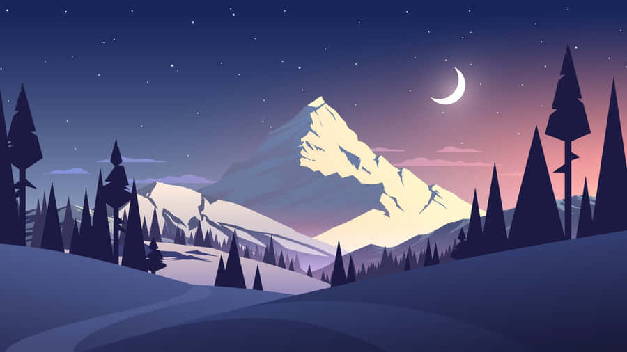Serene Snowy Mountain Night Wallpaper